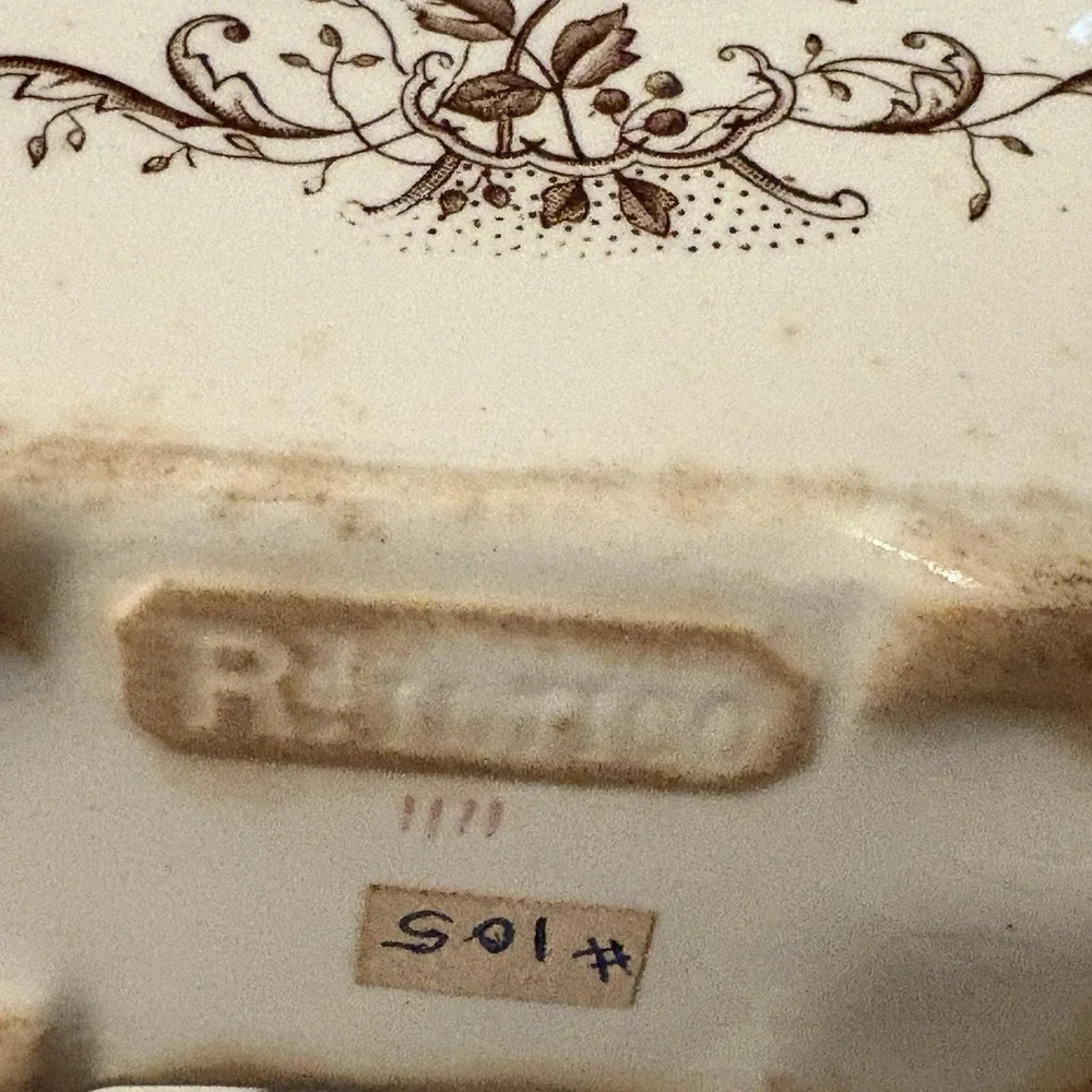 Rufford Pottery England Ironstone Gravy Boat Brown Floral Antique‎ 1890-1910
